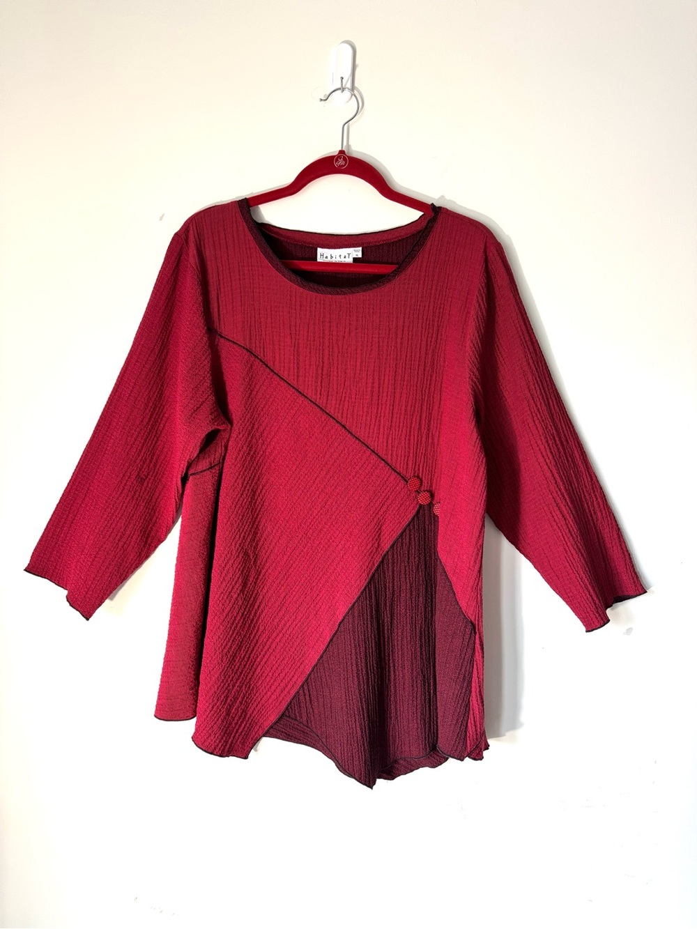 Habitat Red And Black Diagonal Button  Tunic Asymmetrical Hem Size XL